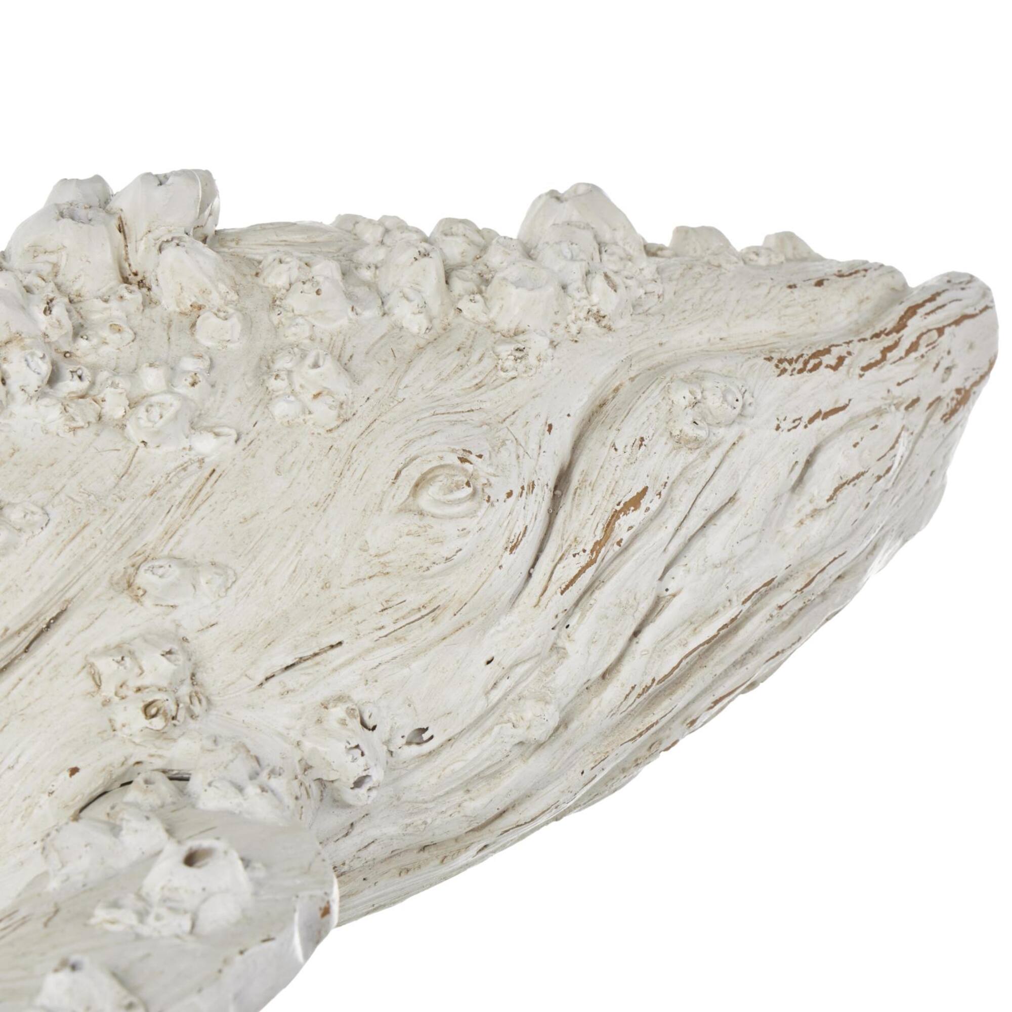 32" Cream Polystone Whale Sculpture with Brown Distressing & Black Metal Stand